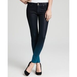 DL1961 Emma Coated Skinny Jeans in Bali Teal Ombré Legging Stretch Denim Size 29